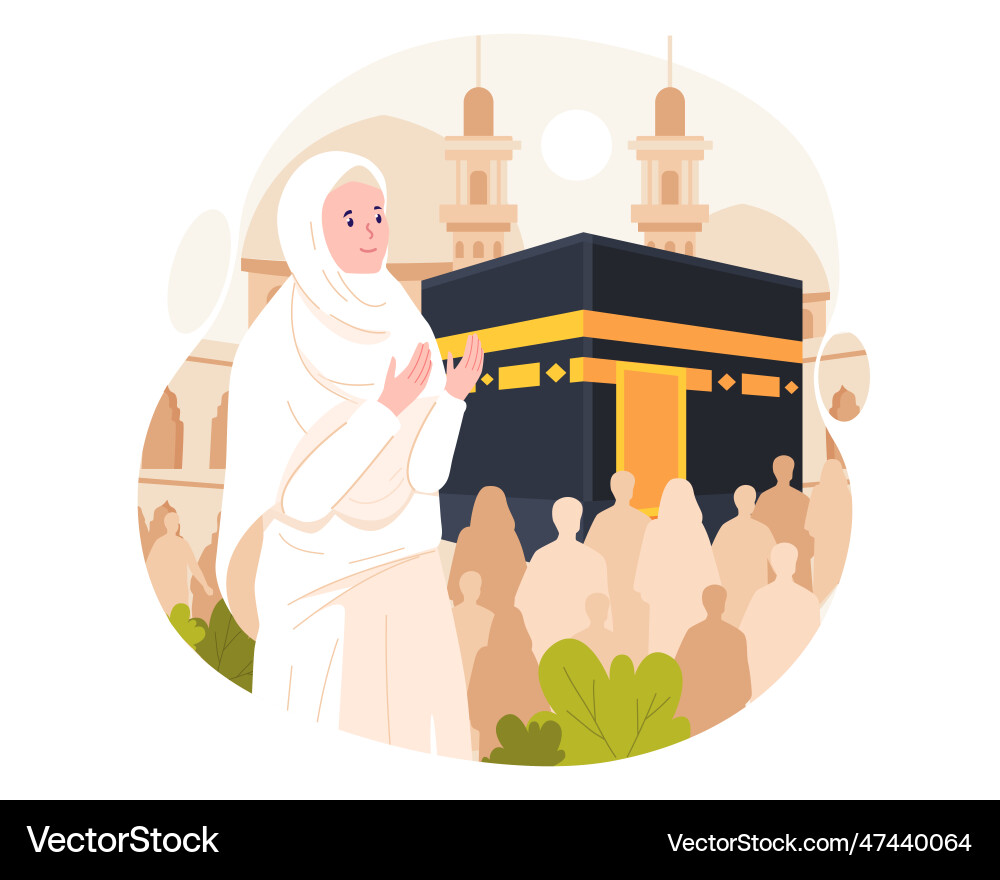 Islamic hajj pilgrimage a muslim woman wears Islamic hajj pilgrimage a muslim woman wears vector image