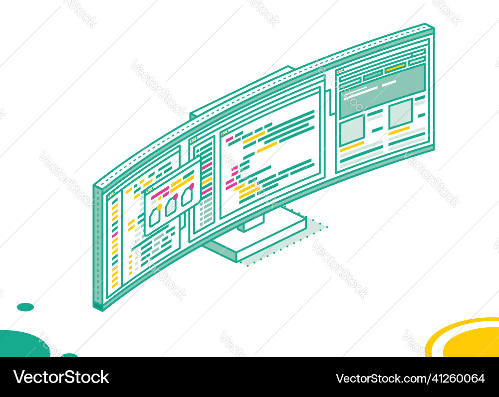 Isometric curved gaming monitor with open web Isometric curved gaming monitor with open web Vector Image