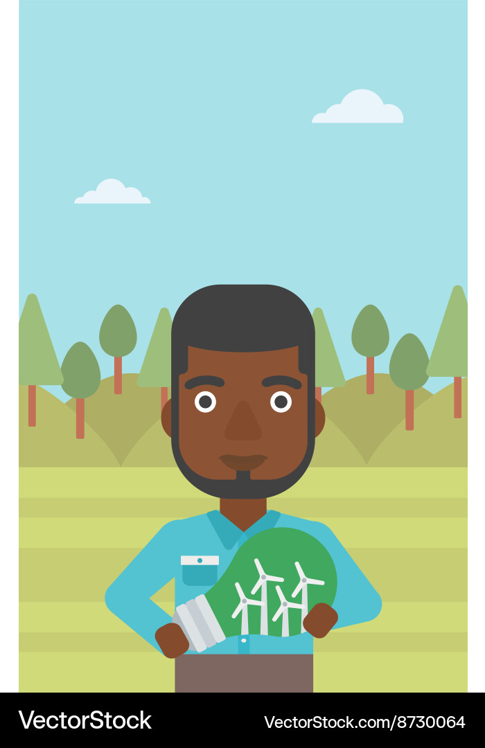 Man holding lightbulb with windmills inside Vector Image