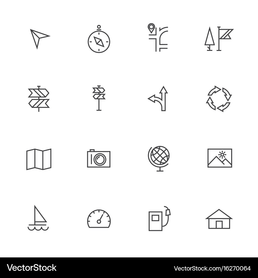 Map and navigation line icons set