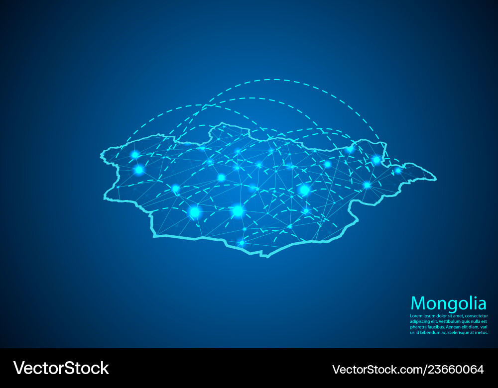 Mongolia map with nodes linked by lines concept Mongolia map with nodes linked by lines concept vector image