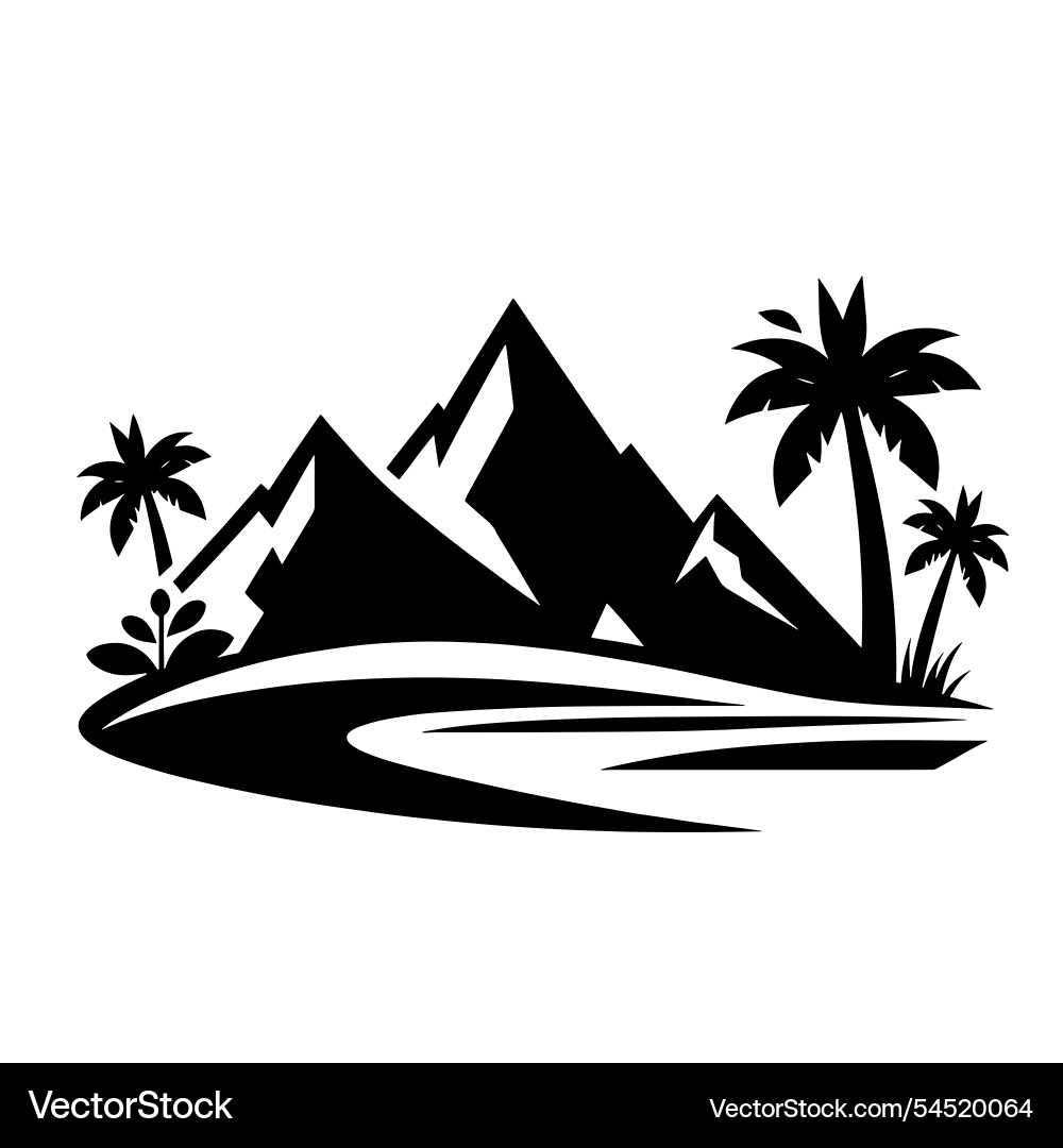 Oasis mountains palms river Oasis mountains palms river vector image
