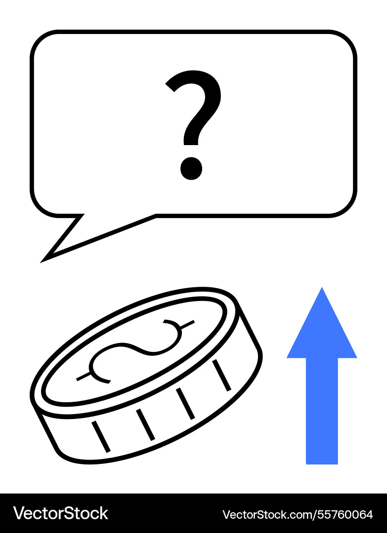 Rising coin value with question mark in speech Rising coin value with question mark in speech Vector Image