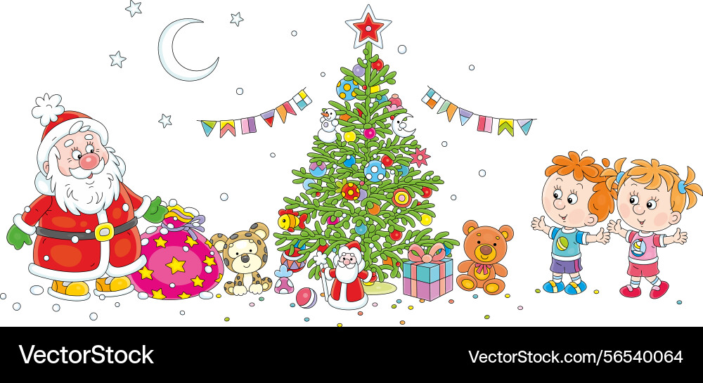Santa claus with gifts and little kids Santa claus with gifts and little kids Vector Image