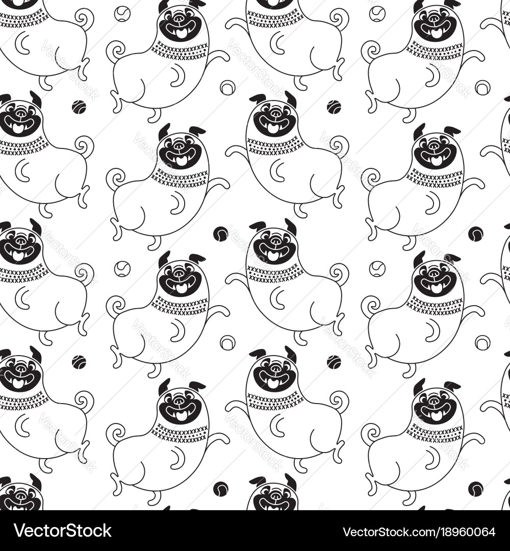 Seamless Pug Pattern vector image