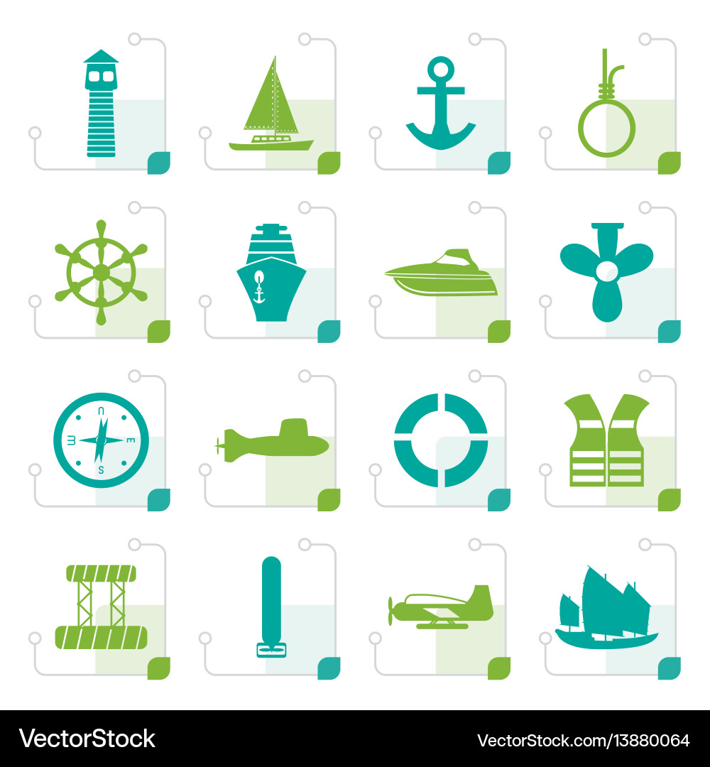 Stylized simple marine sailing and sea icons Stylized simple marine sailing and sea icons vector image