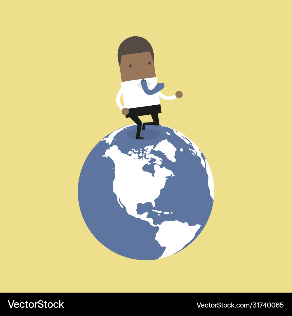 African businessman running on globe African businessman running on globe vector image