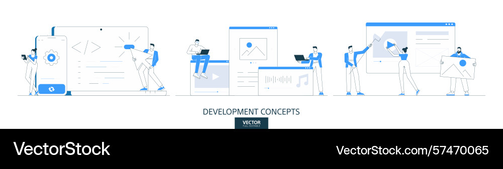 App development set in thin line App development set in thin line vector image