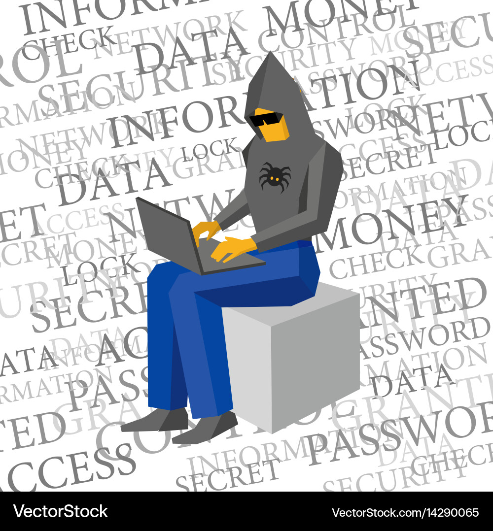 Computer hacker working with laptop Vector Image