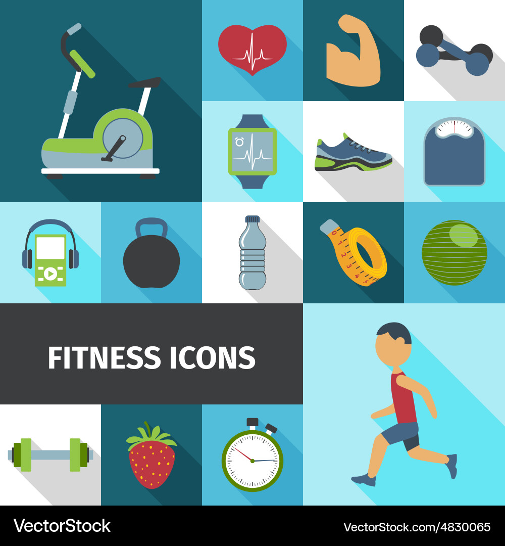 Fitness icons flat shadow set Vector Image