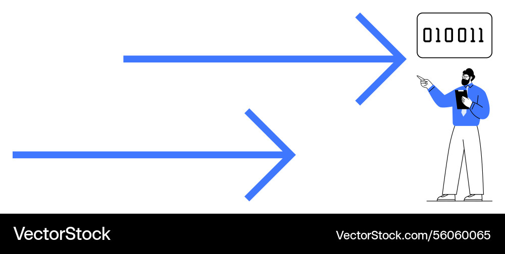 Man explaining binary code with bold arrows Man explaining binary code with bold arrows vector image