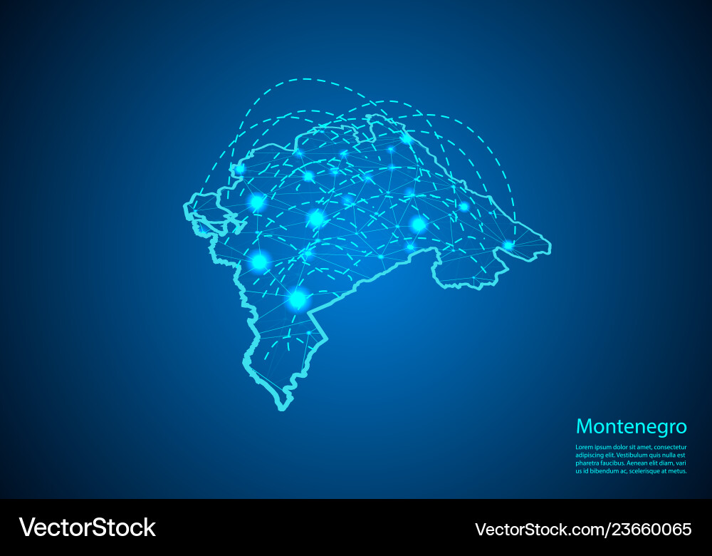Montenegro map with nodes linked by lines concept Montenegro map with nodes linked by lines concept vector image