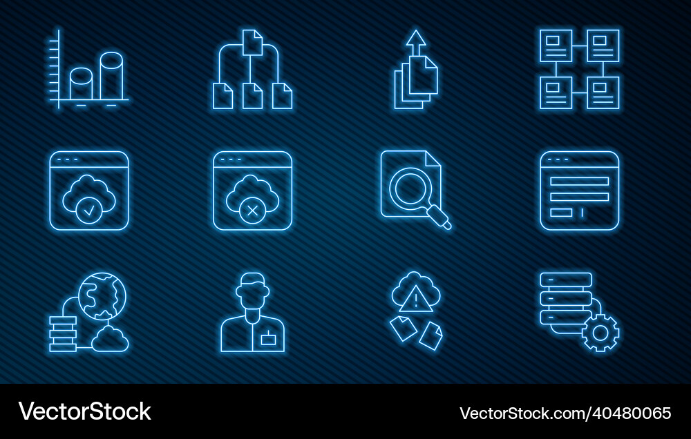 Set line server and gear browser window data Set line server and gear browser window data vector image
