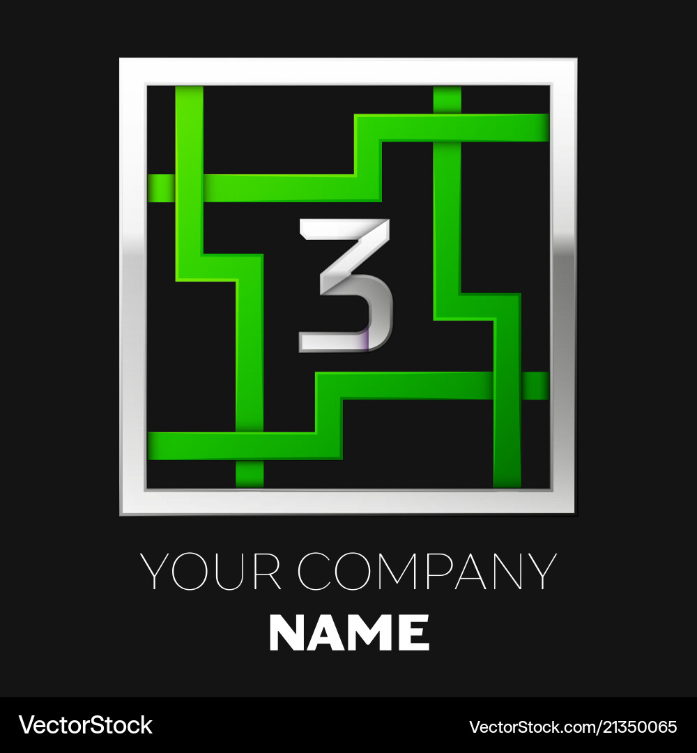 Silver number three logo symbol in the square maze Vector Image