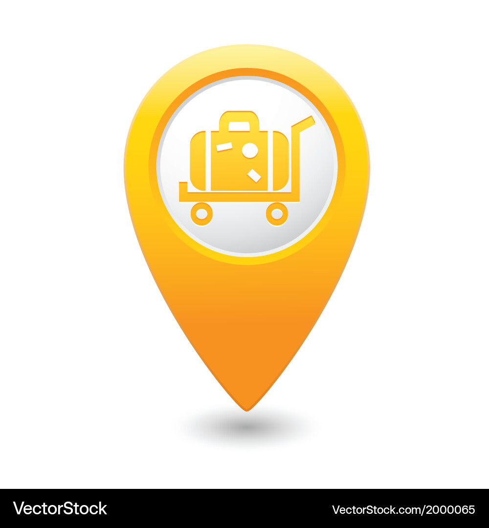 Suitcase on wheelbarrow icon yellow map pointer Vector Image