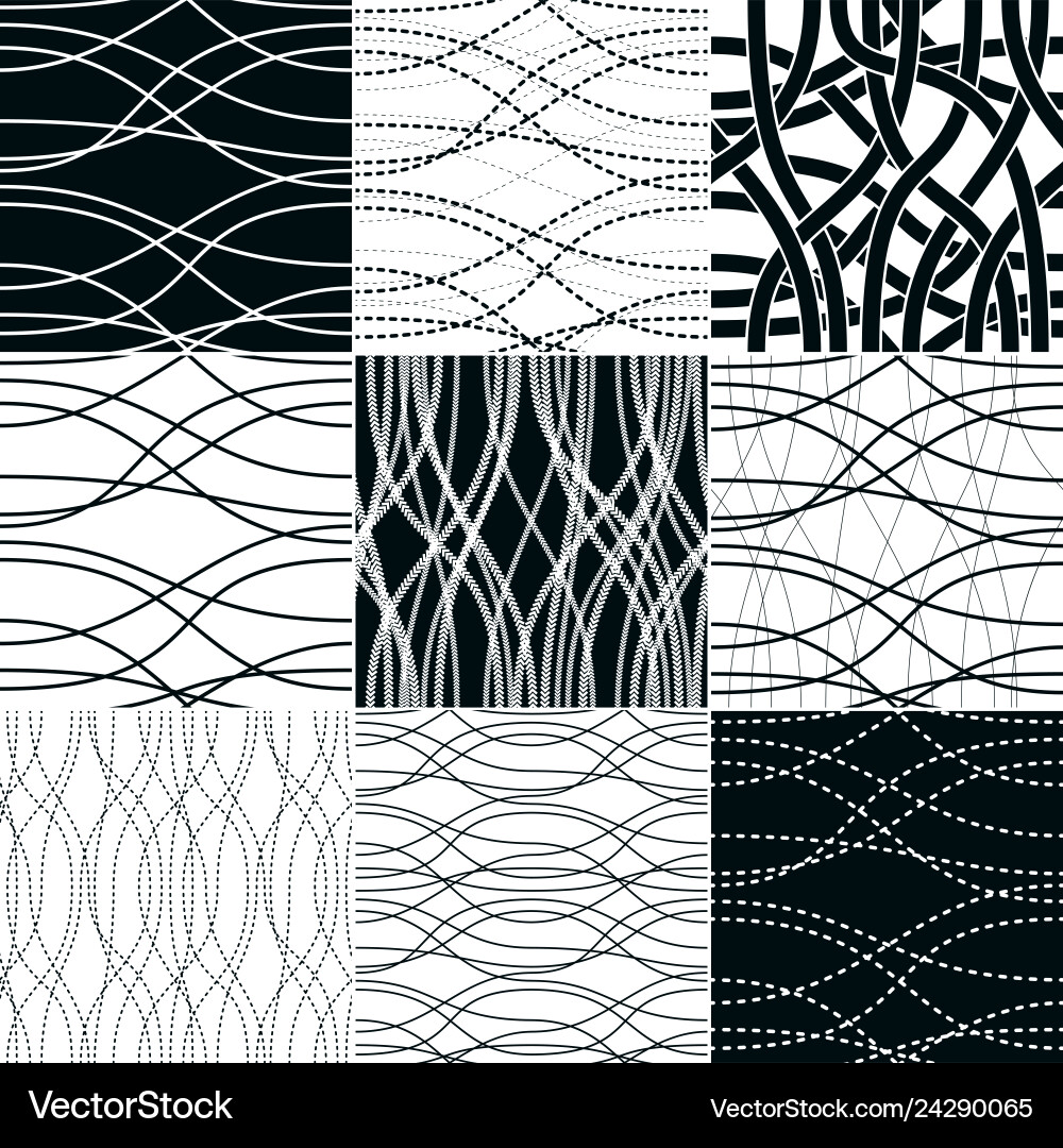 Tangled curvy lines seamless patterns set repeat Tangled curvy lines seamless patterns set repeat vector image