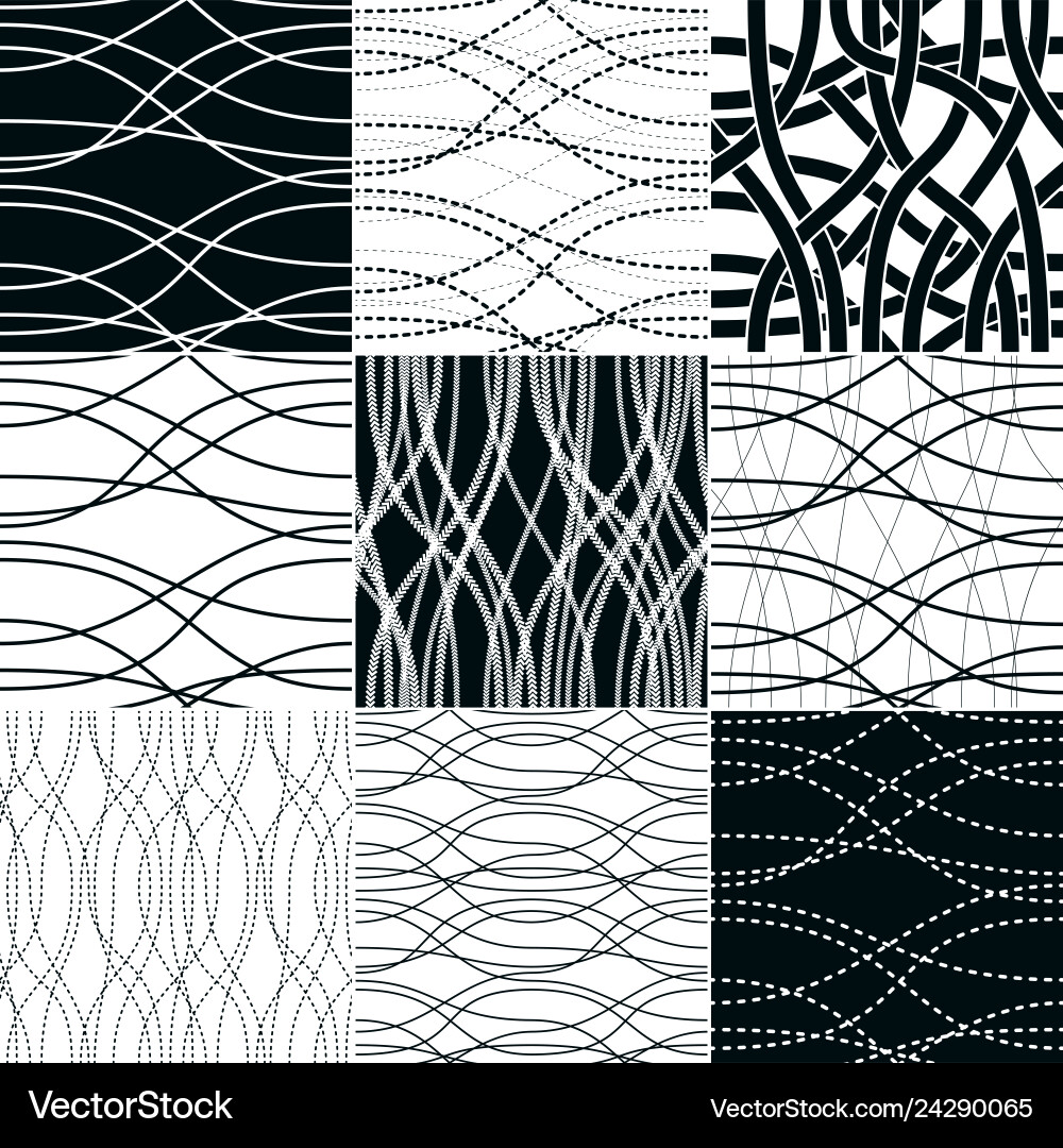 Tangled curvy lines seamless patterns set repeat vector image