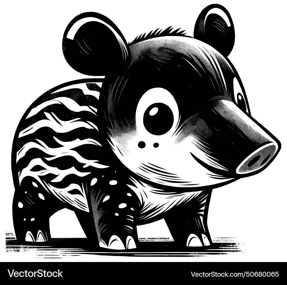 Tapir baby linocut vector image