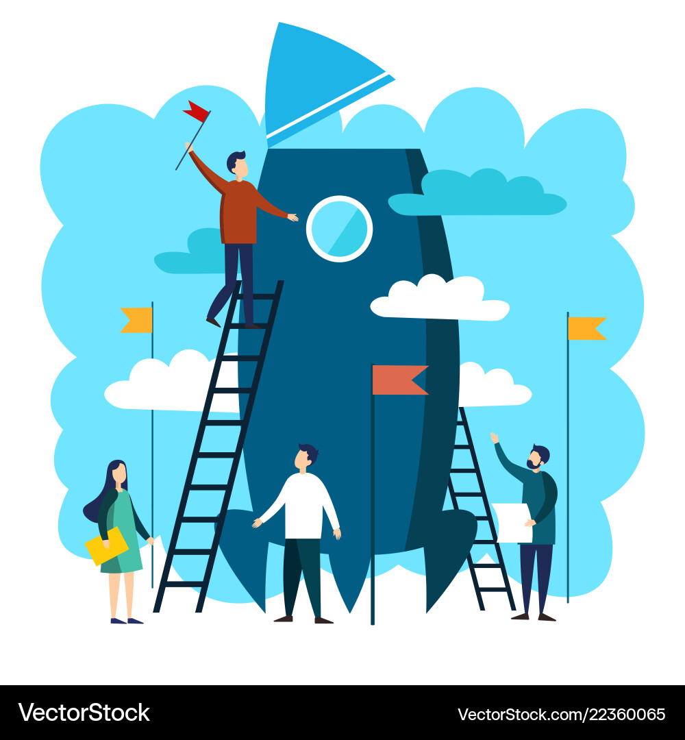 Work team constructing rocket Work team constructing rocket Vector Image