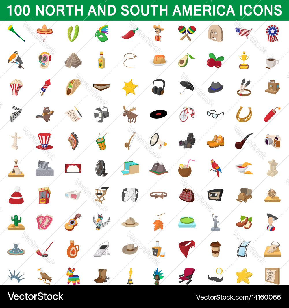 100 north and south america icons set Vector Image