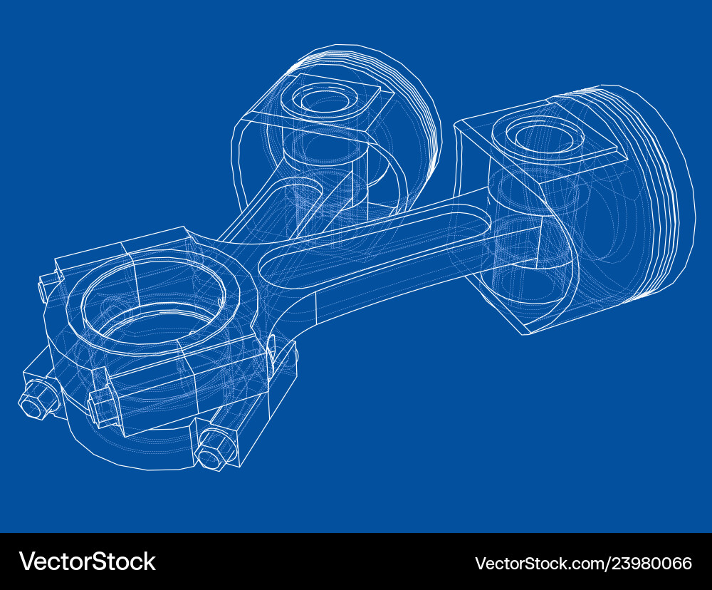 3D Piston Rendering - Wireframe Sketch Vector Image