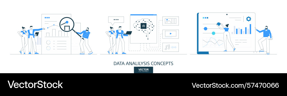 Ai analysis set in thin line style Ai analysis set in thin line style vector image