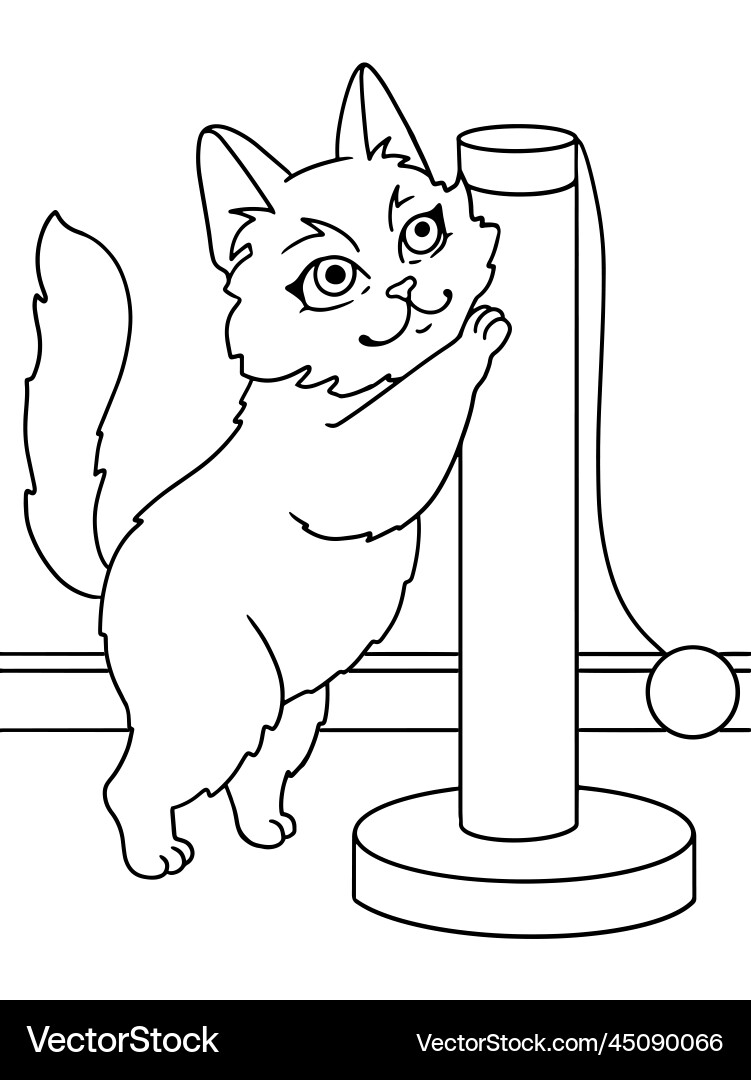 Cat sharpens its claws on the scratching post vector image