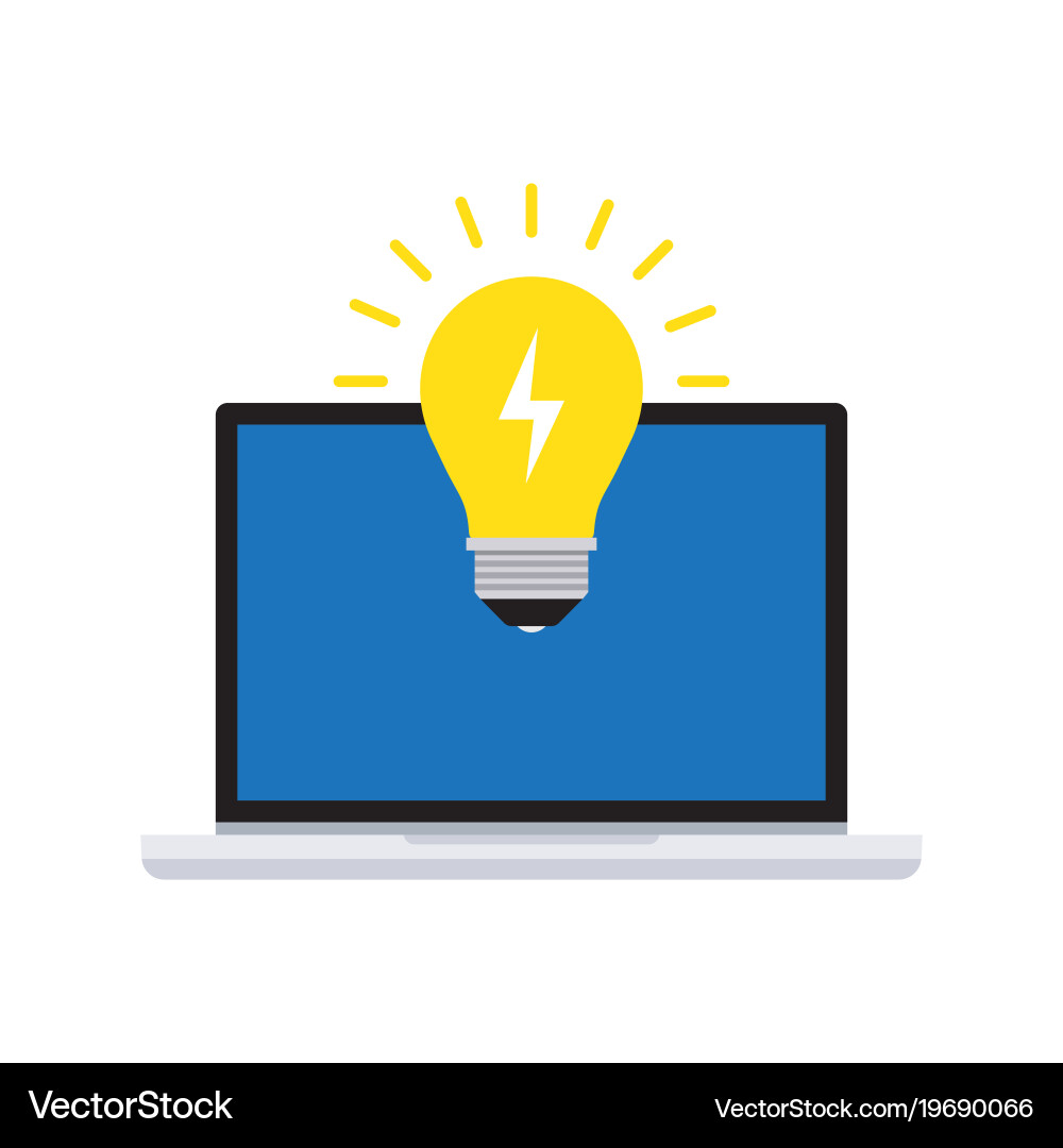 Creative idea with light bulb and computer vector image