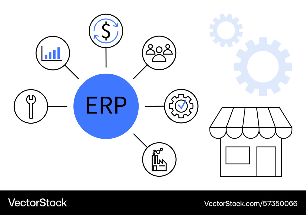 Erp system connecting business processes with key Erp system connecting business processes with key vector image