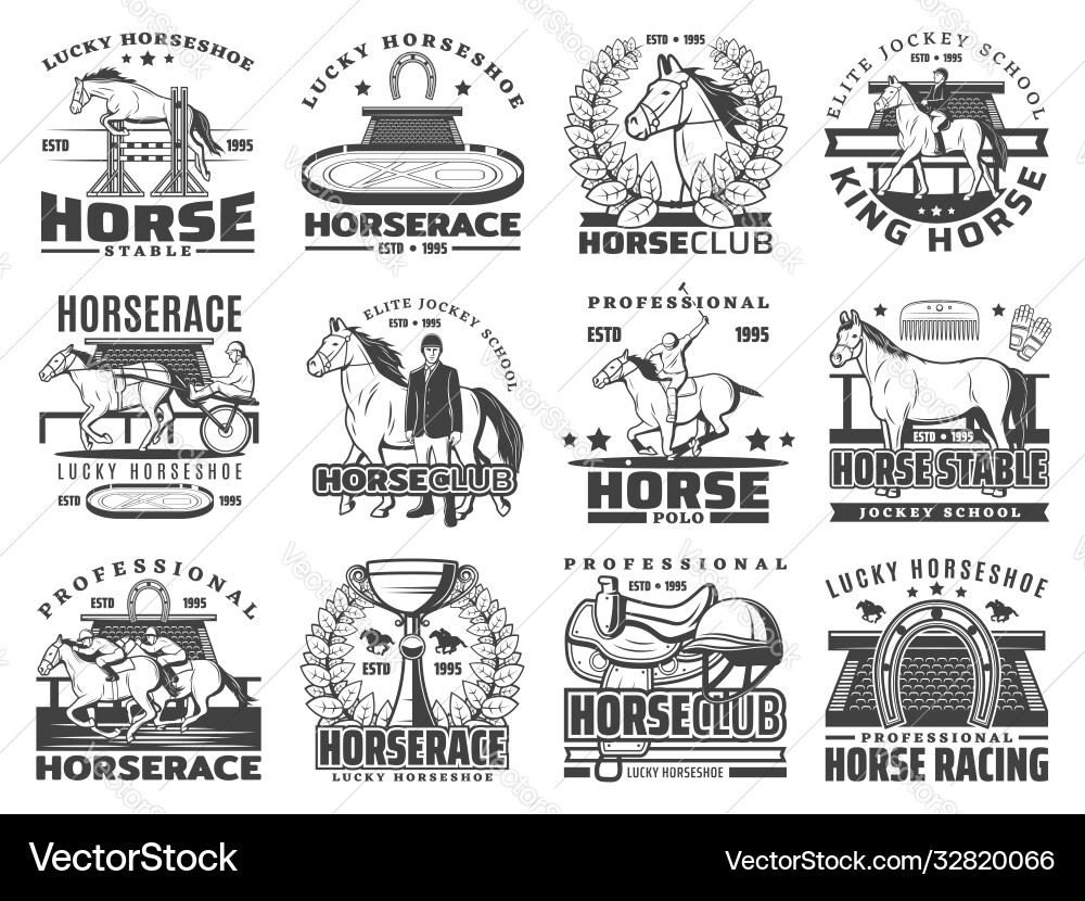 Horse race polo and equestrian sport club icons Horse race polo and equestrian sport club icons Vector Image