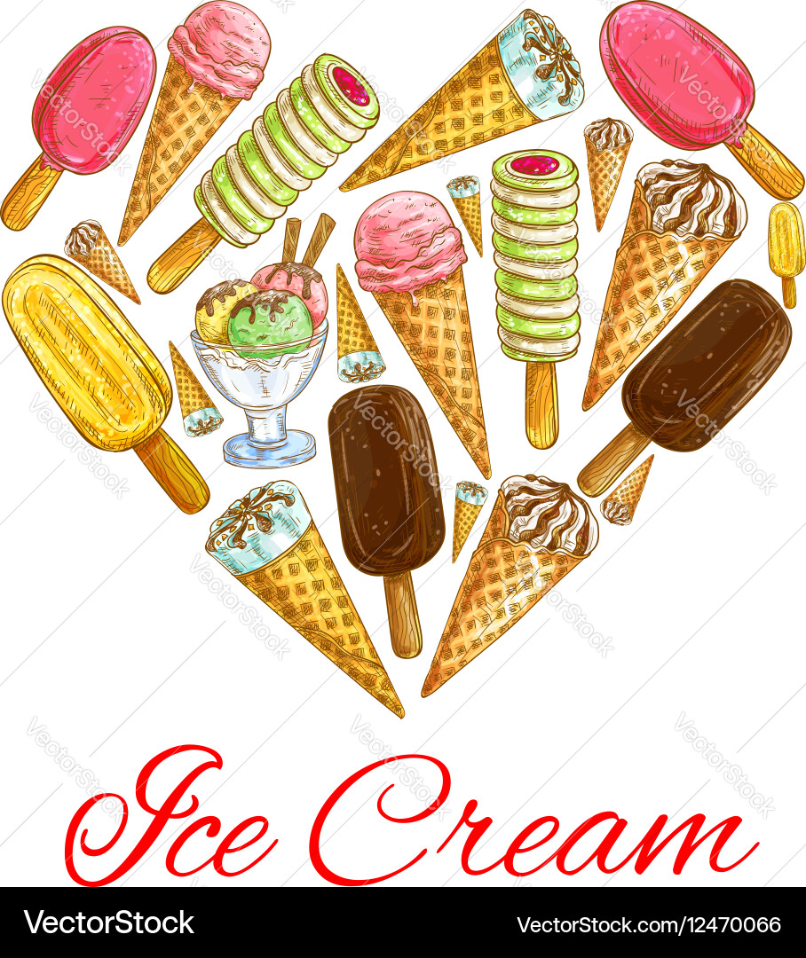 Ice Cream Heart Pattern Vector Image