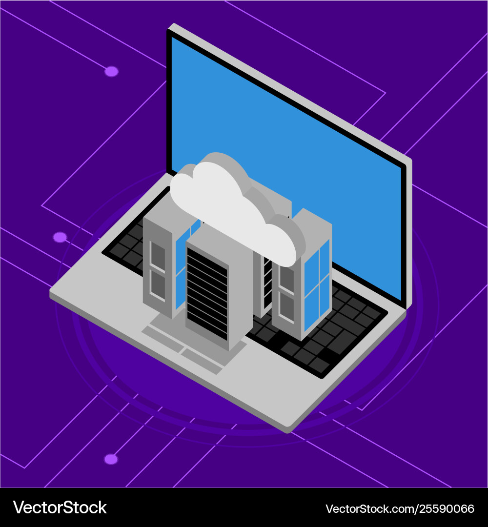 Laptop with 3d cloud computing server icons vector image