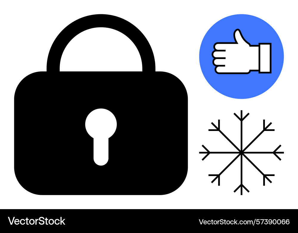 Secure lock with snowflake and thumbs-up icon vector image