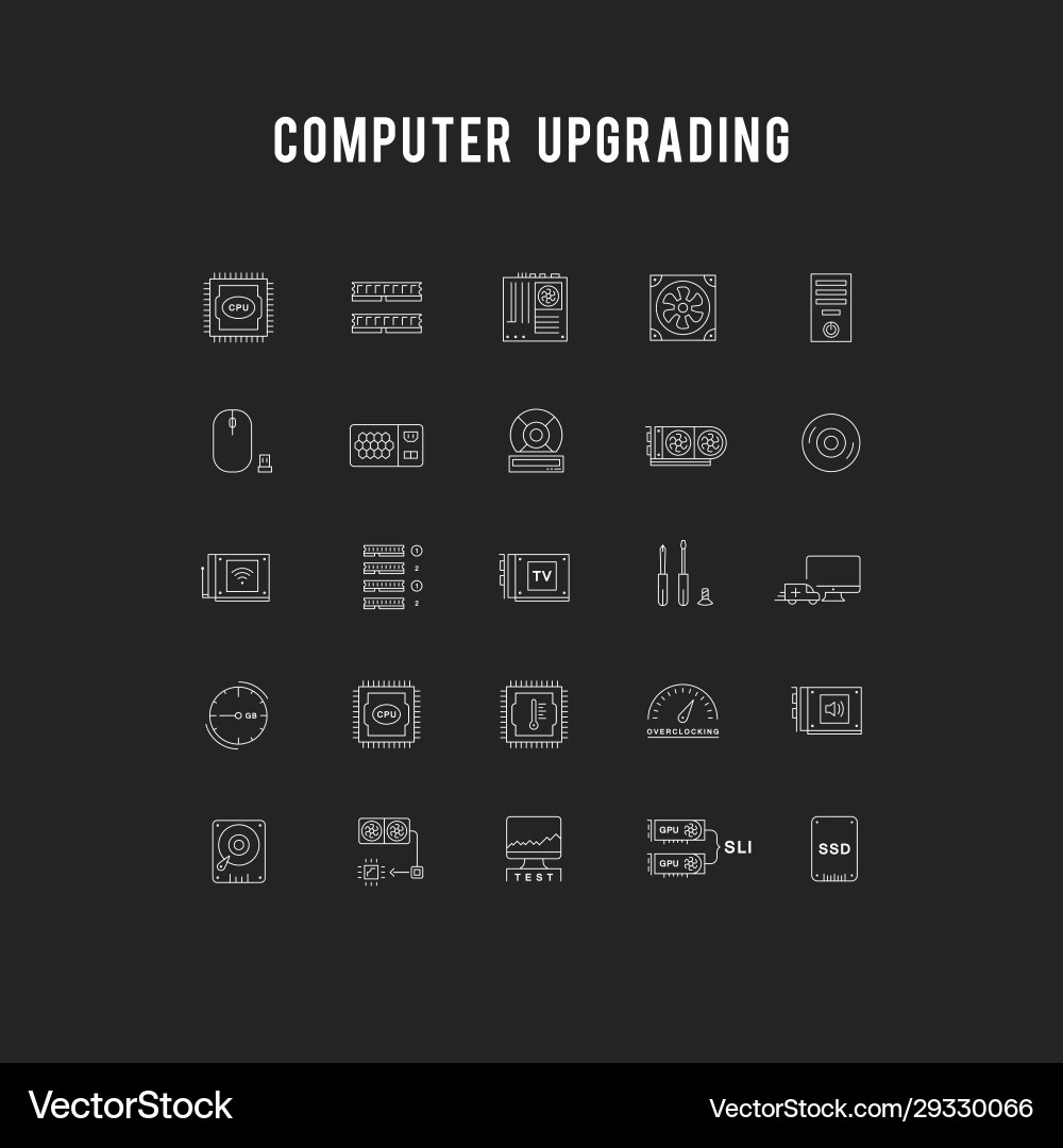 Set flache Linie Icons Upgrade-Computer Set flache Linie Icons Upgrade-Computer vektorbild