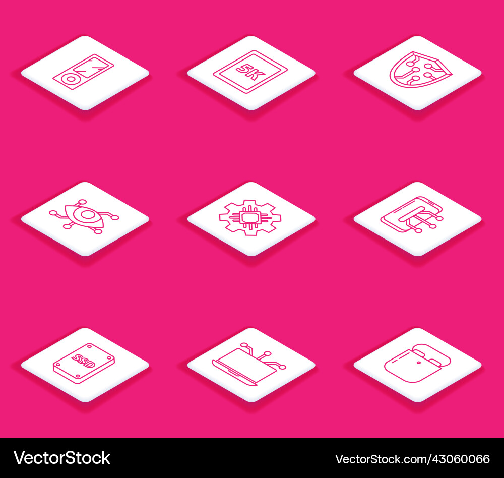 Set line music player tablet with text 5k cyber Set line music player tablet with text 5k cyber vector image
