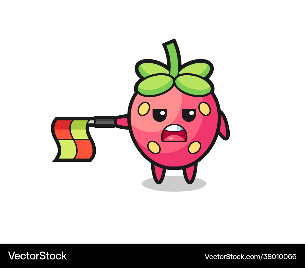 Strawberry character as line judge hold flag Strawberry character as line judge hold flag vector image