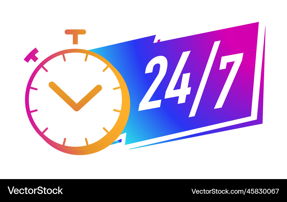 247 hours timer symbol gradient color style 247 hours timer symbol gradient color style vector image