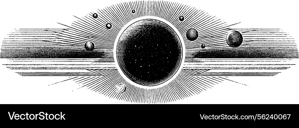 Celestial design with engraved orb and rays Vector Image