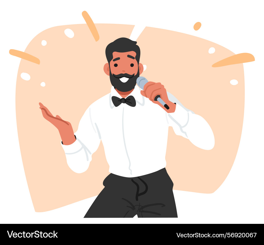 Ecstatic quiz game show host cartoon character Vector Image
