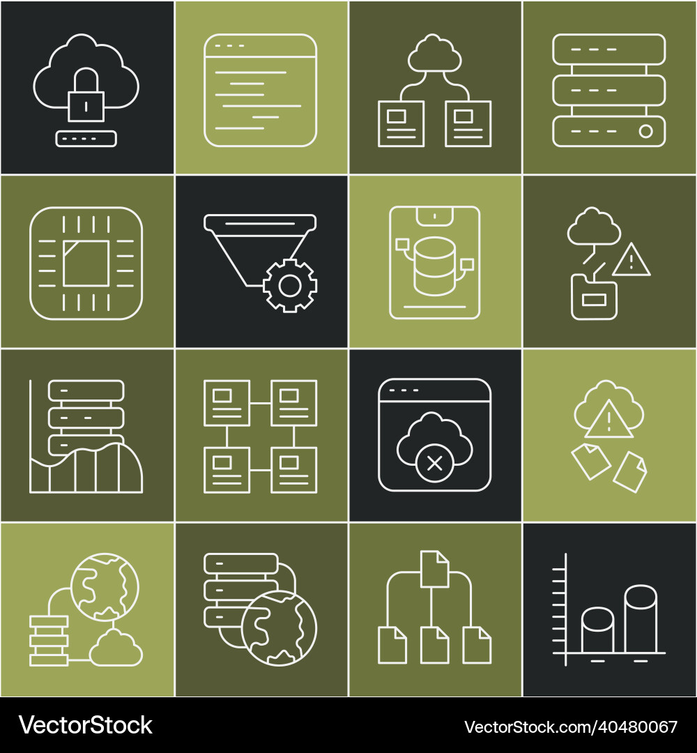 Set line data analysis cloud hacking technology Vector Image