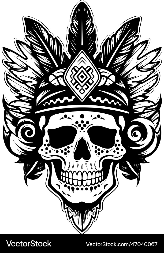 Tribal skull icon in black and white Vector Image