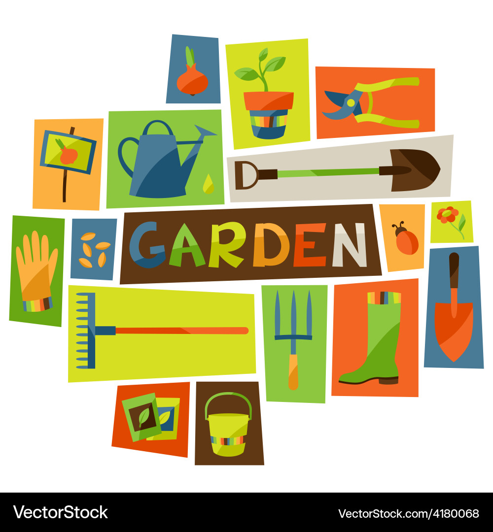 Background with garden design elements and icons vector image