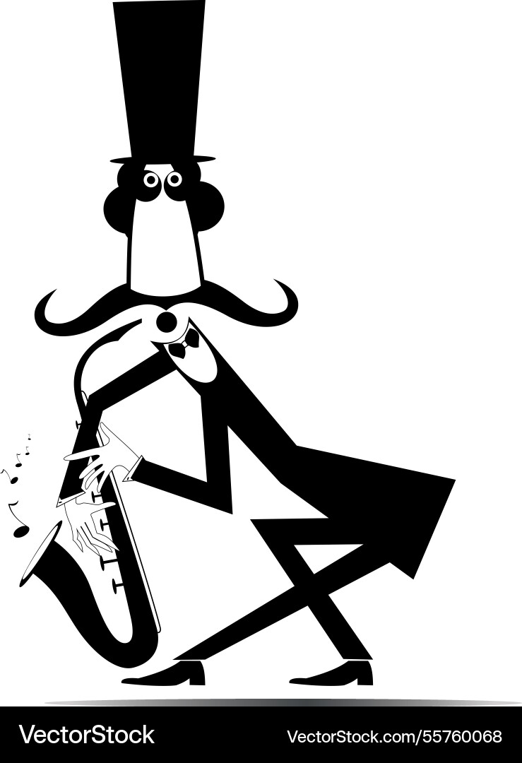 Cartoon long mustache saxophonist in the top hat Cartoon long mustache saxophonist in the top hat vector image