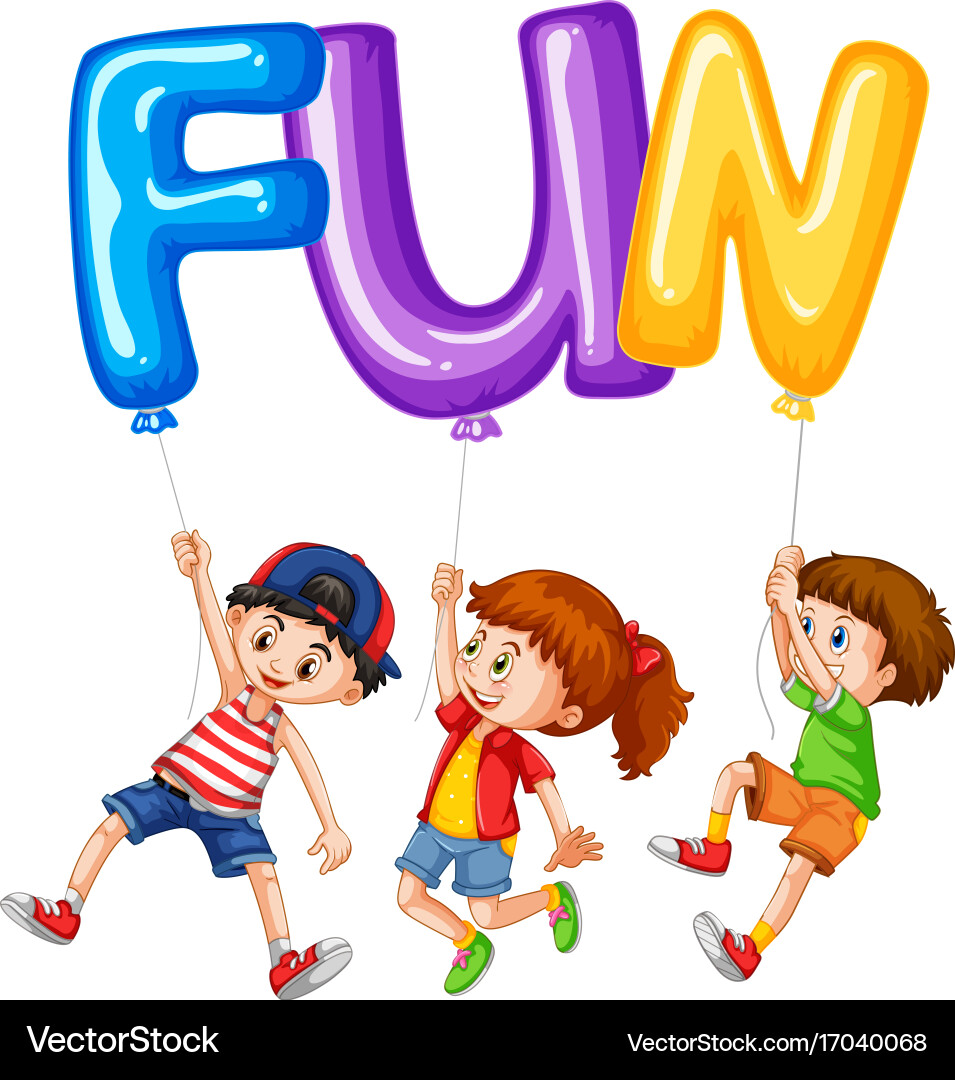 Children and balloons for word fun Royalty Free Vector Image