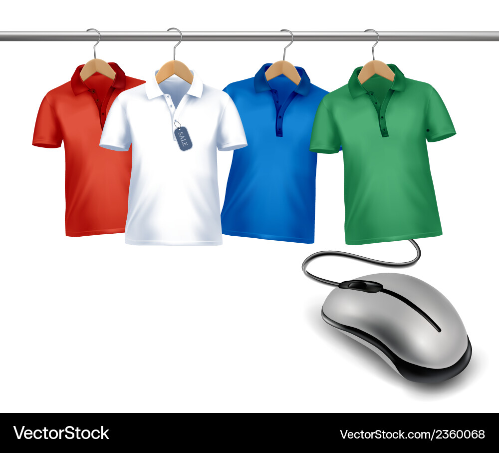 Different hangers with shirts and a computer mouse vector image