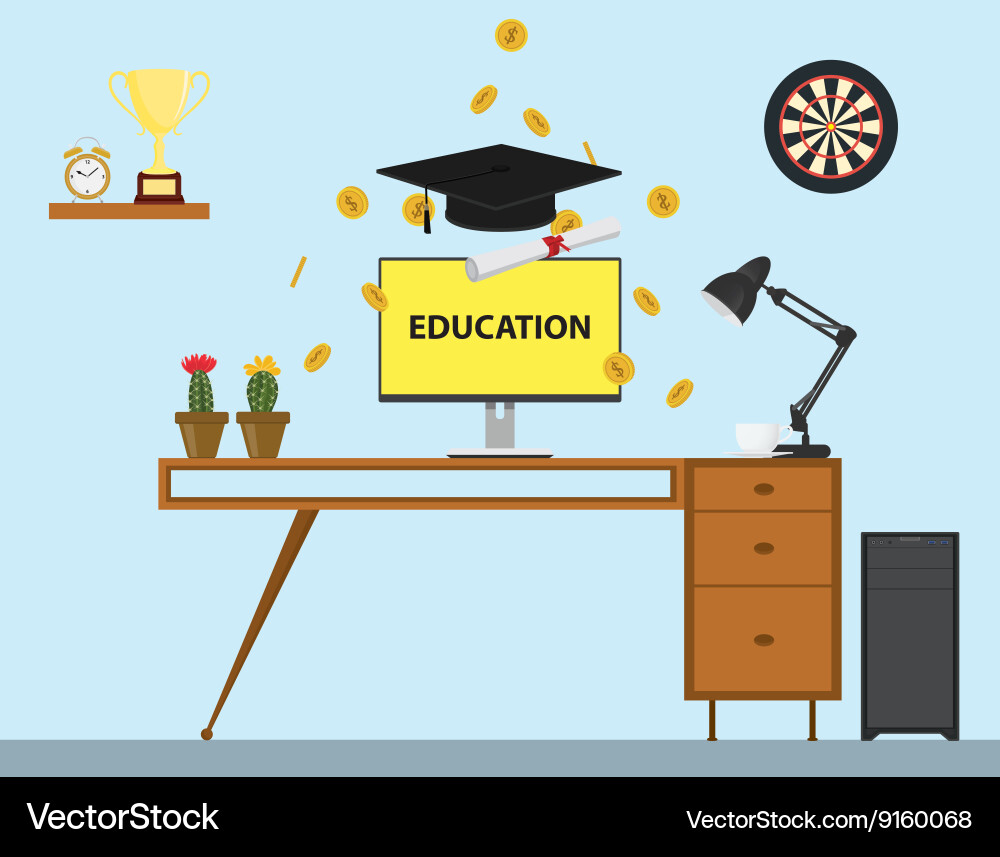 Education with cap and paper trophy gold coind – Royalty-Free Vector |  VectorStock