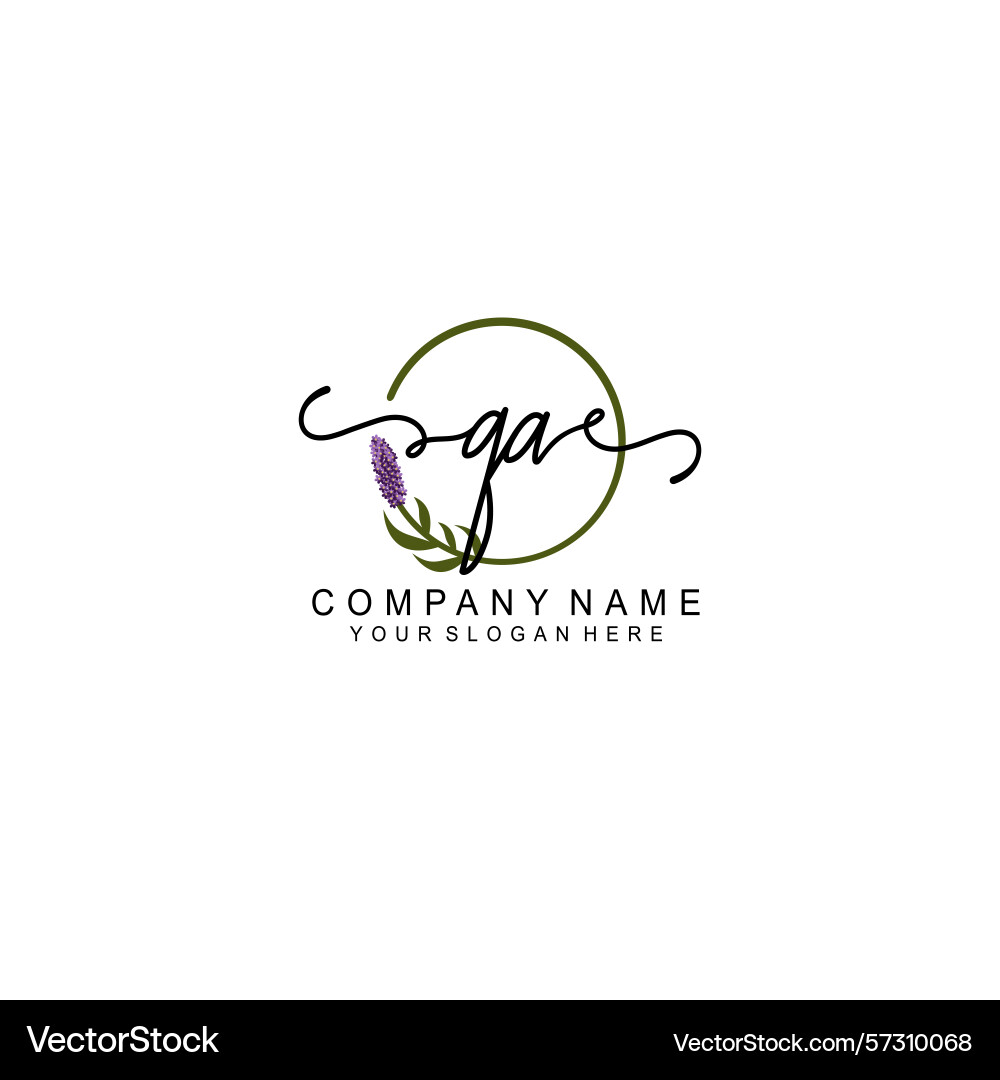 Elegant qa initial logo with floral handwritten Vector Image