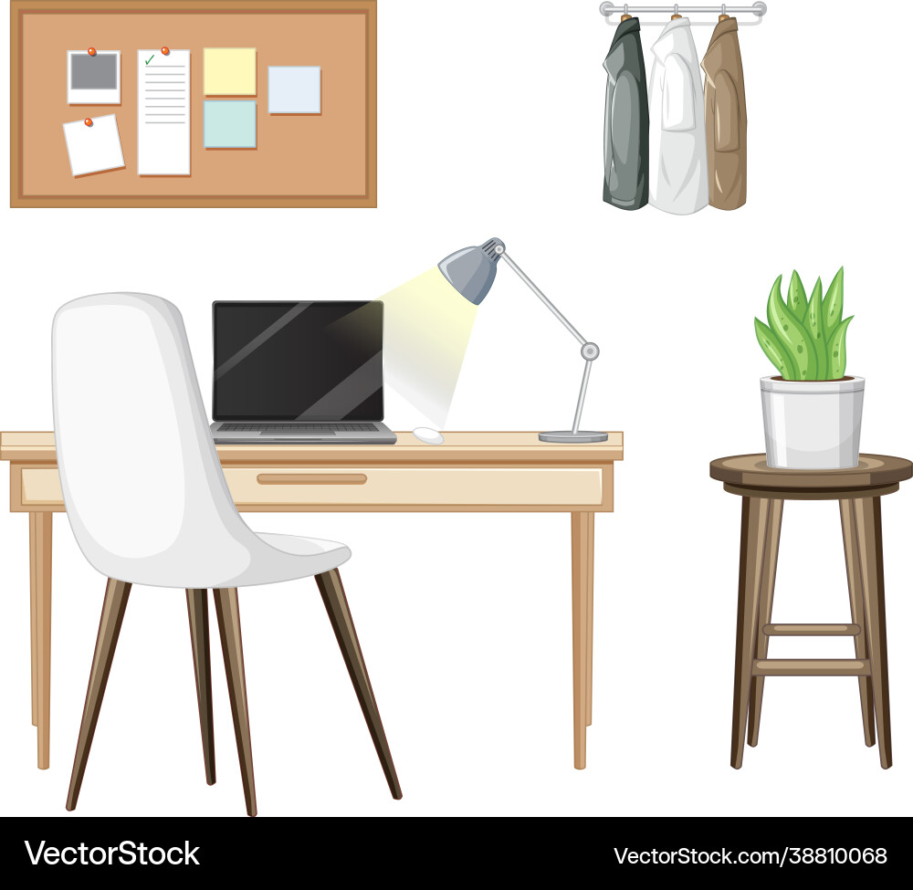 Furniture set for workspace interior design Furniture set for workspace interior design vector image