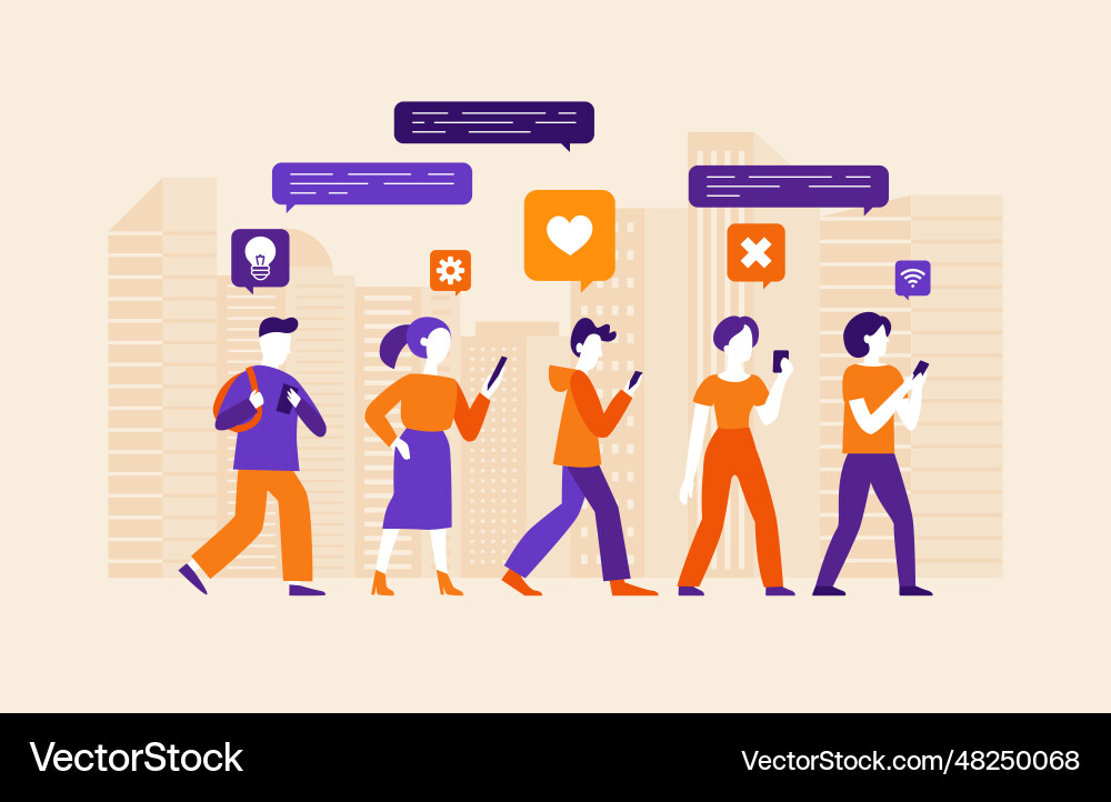 In flat simple style with characters - social In flat simple style with characters - social vector image