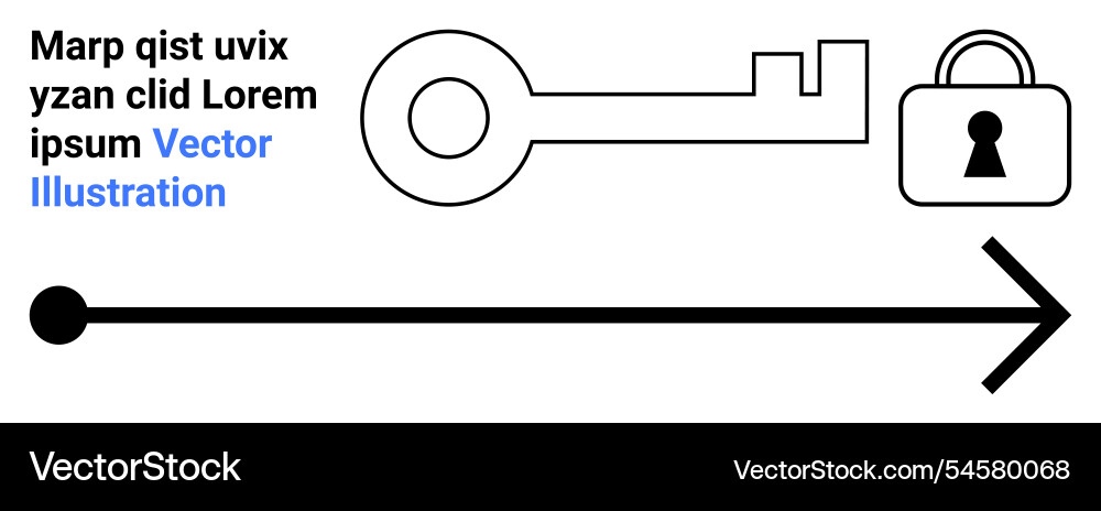 Key and lock with direction arrow representing Key and lock with direction arrow representing Vector Image